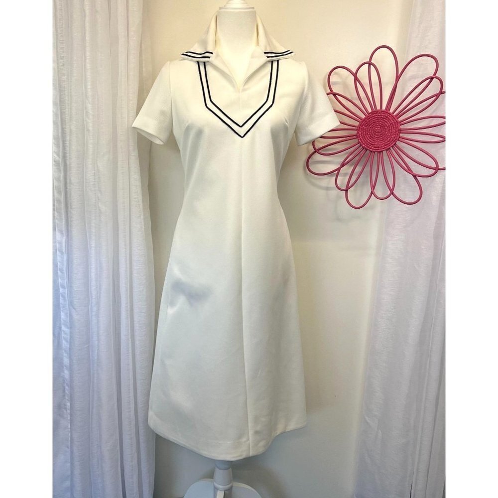 David Crystal Mod Vintage Dress 60s 70s Union Label Dagger Collar Dress MED